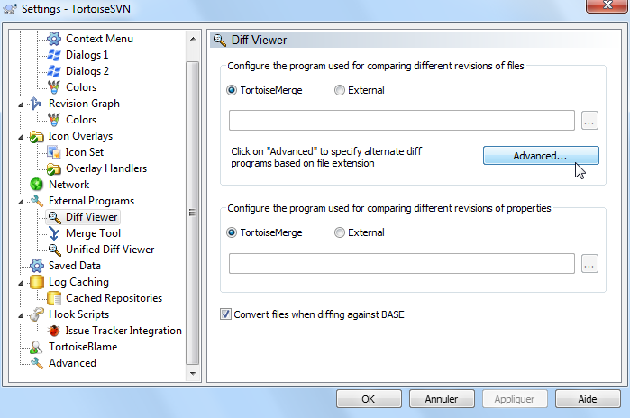 TortoiseSVN Advanced diff settings